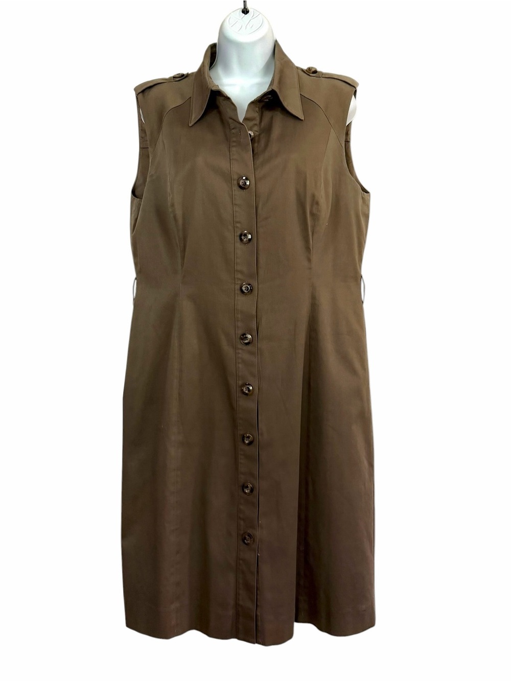 Alex Marie Dark Olive Sleeveless Button-down Dress Size 12 Sheath Office Fall